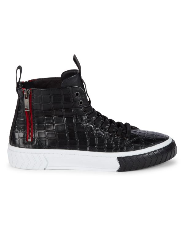 Karl Lagerfeld Paris Embossed Leather High-Top Sneakers